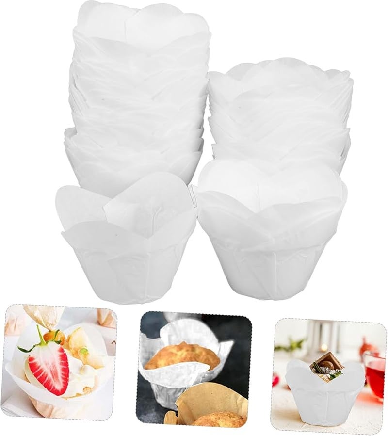 Gatuida 100 Pcs Disposable Non Stick Muffin Cupcake Baking Cups Liners Elegant Lotus Design - Image 4